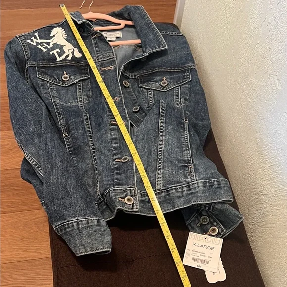 #1384=Blue Denim Jacket Embroidered & WHT Horse - Picture 4 of 5